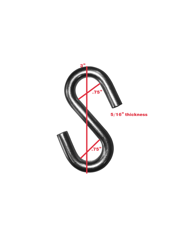 An image showing an s-hook with dimensions.