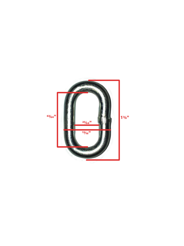 An image of a single link of chain with dimensions.