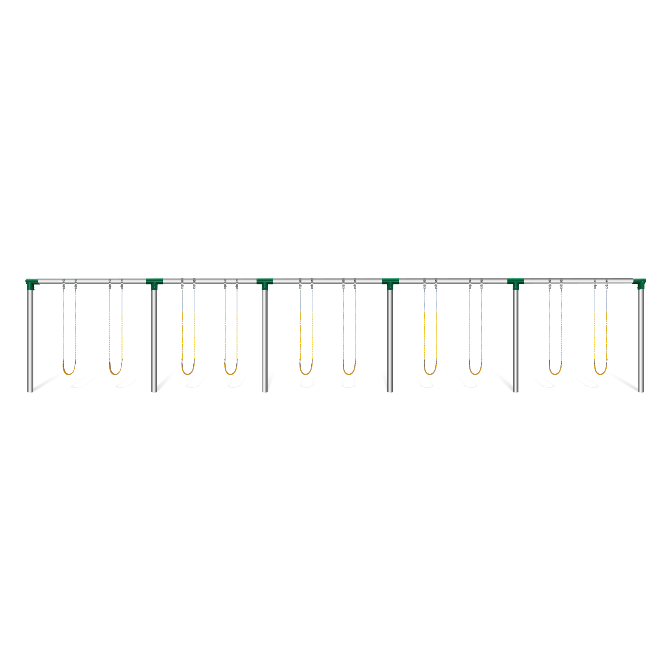 5 bay trans new pipe resized dropshadow An image showing a 5 bay 5 inch swing frame